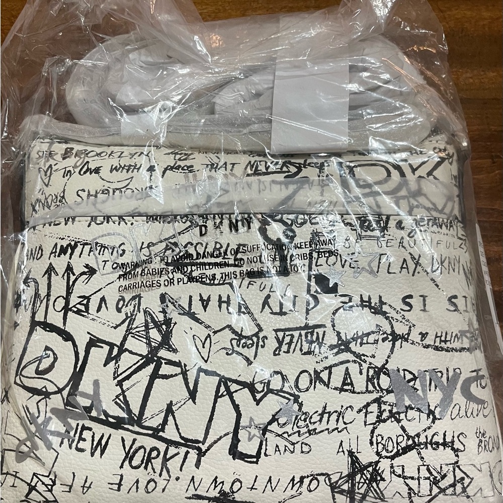 DKNY Black and White Graffiti Print Bag